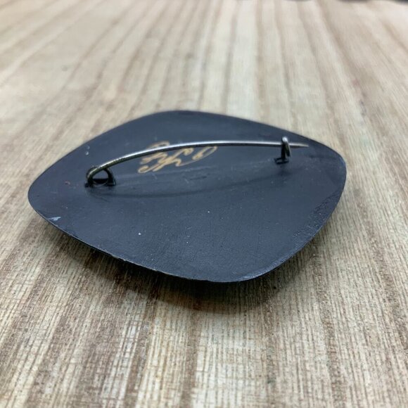 Russian Vintage Square Hand Painted Floral Themed Brooch Pin - Picture 5 of 8